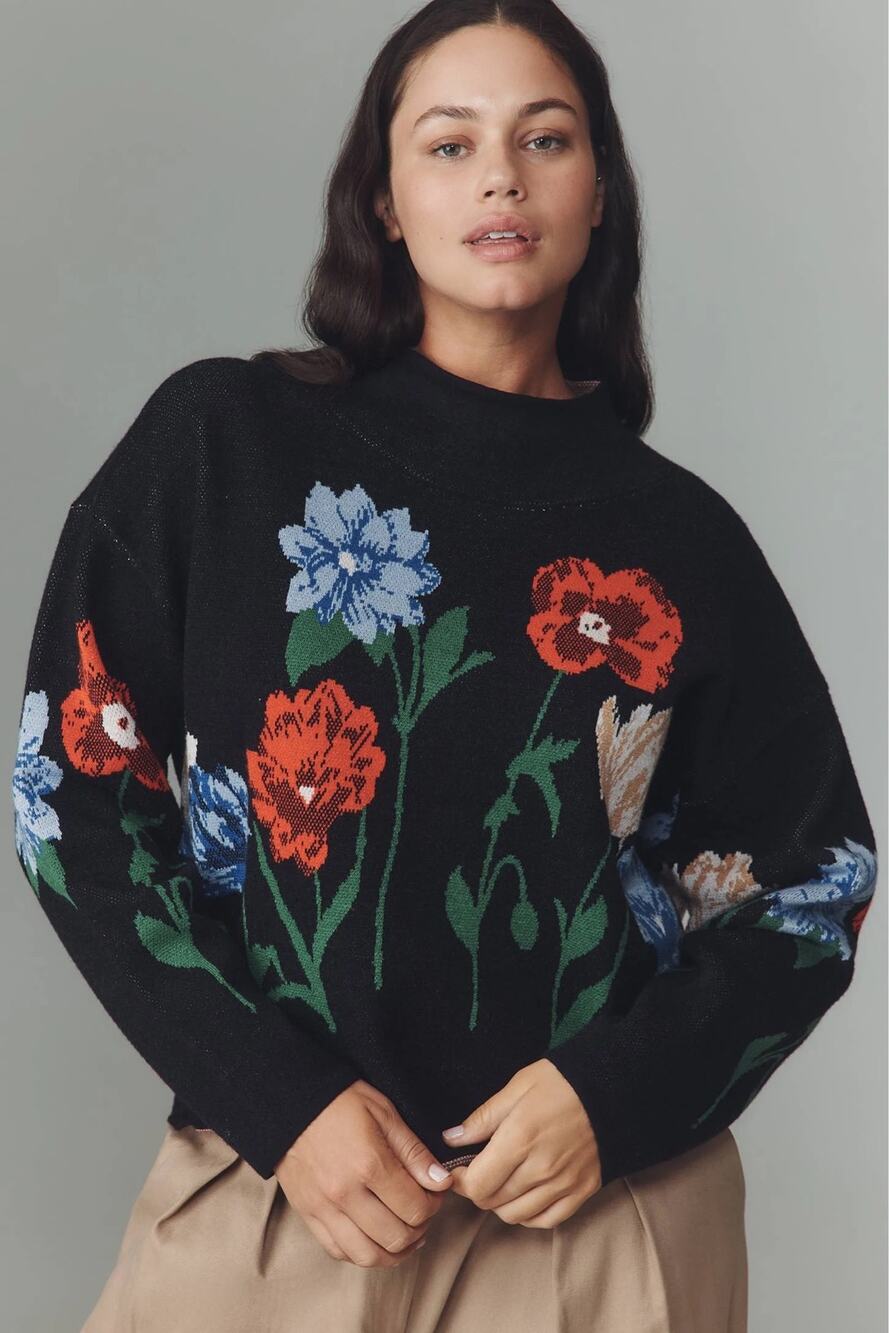 Anthropologie Maeve Carys Mock Neck Sweater Floral Print NWT 3X Plus
